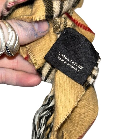 lord & taylor tan black red nova check plaid ruched gather scarf - Picture 2 of 3